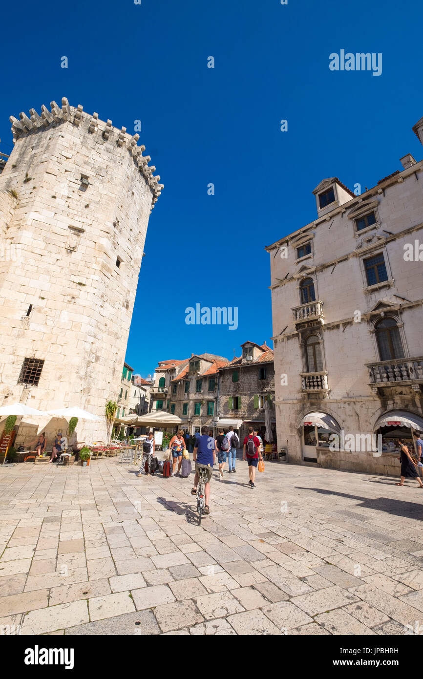 Split, Croatia - June 2, 2017: Panorama of Brace Radic square in the Old Town of Split. Old Town of Split Stock Photo