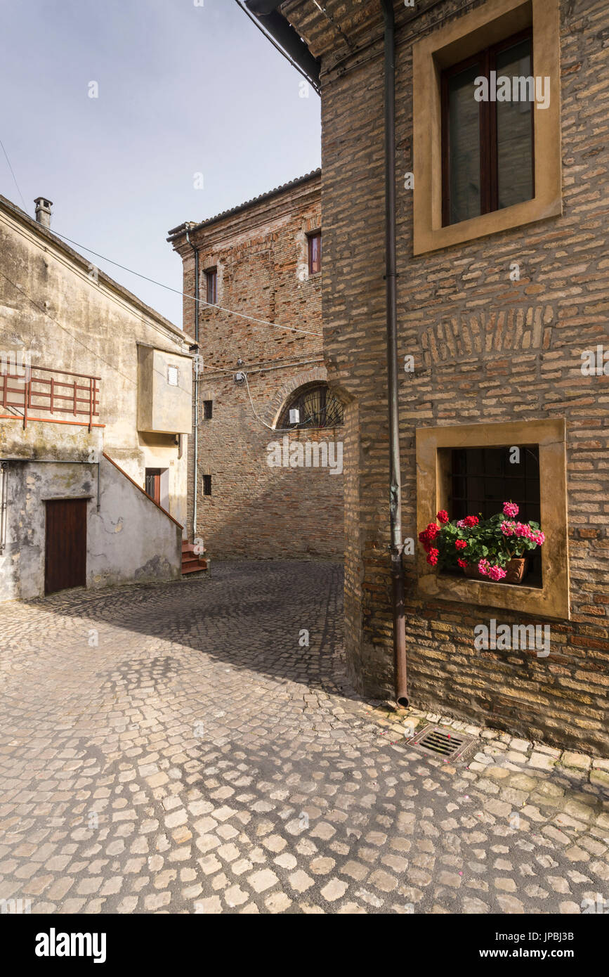 A typical alley of the medieval village perched on the hill Offagna Province of Ancona Marche italy Europe Stock Photo