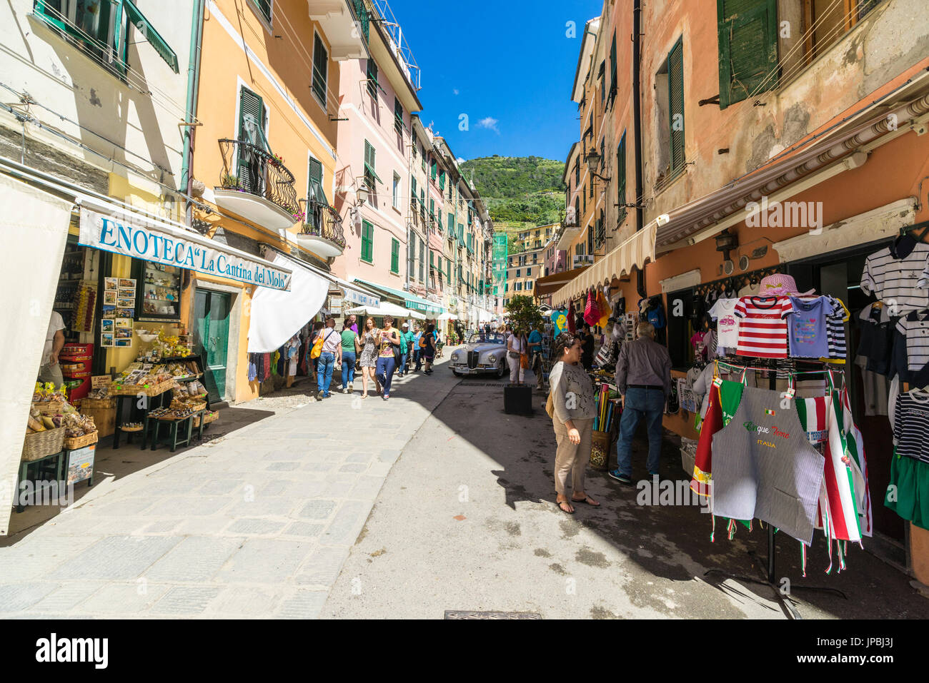 Tourists in the pedestrian center of Vernazza Cinque Terre National Park province of La Spezia Liguria Italy Europe Stock Photo