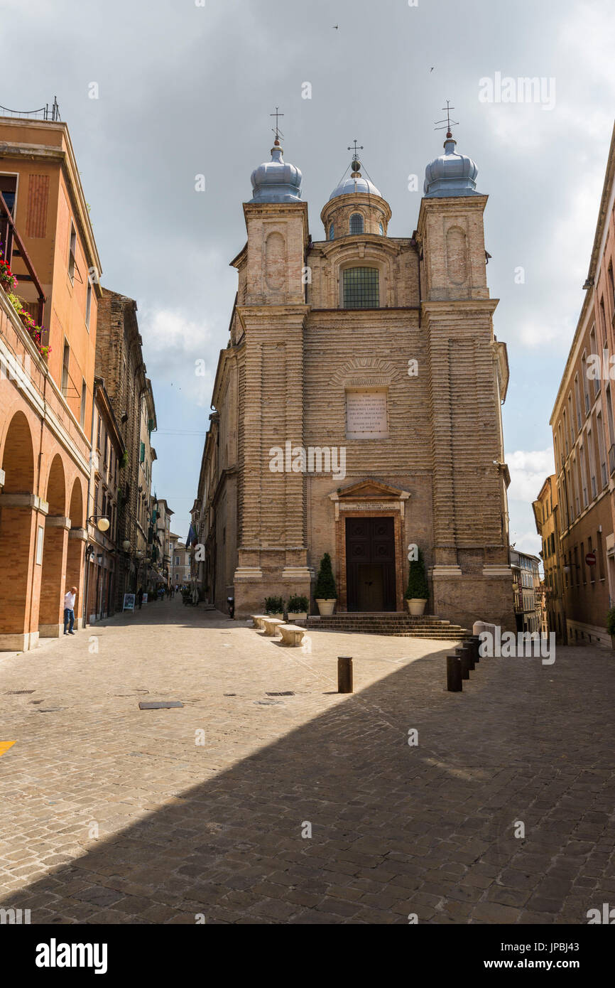 View of the holy Church of San Filippo Neri and the historical buildings of the medieval town  center Macerata Marche Italy Europe Stock Photo