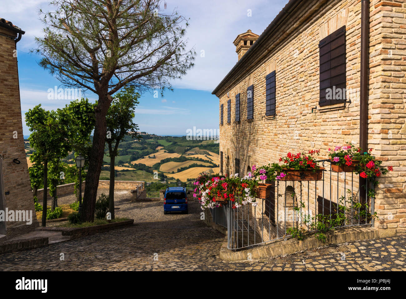 A typical alley of the medieval village perched on the hill Offagna Province of Ancona Marche italy Europe Stock Photo
