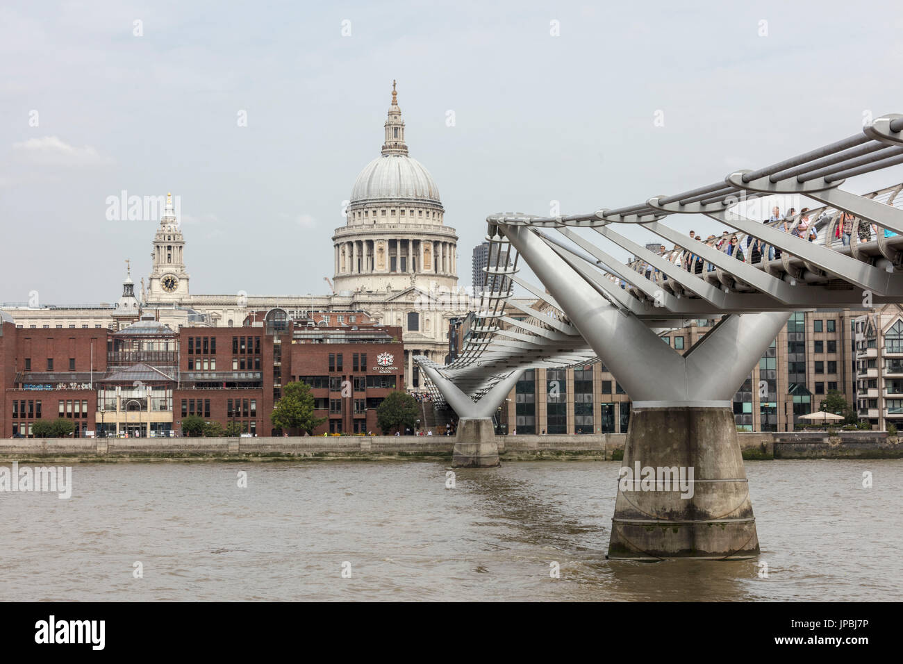The river Thames frames St Paul's Cathedral and the Millennium Bridge London United Kingdom Stock Photo