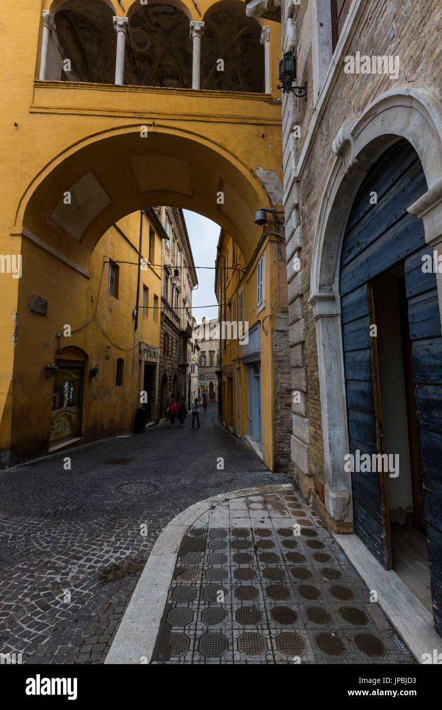 A typical alley and architecture of the old town of Fermo Marche Italy Europe Stock Photo