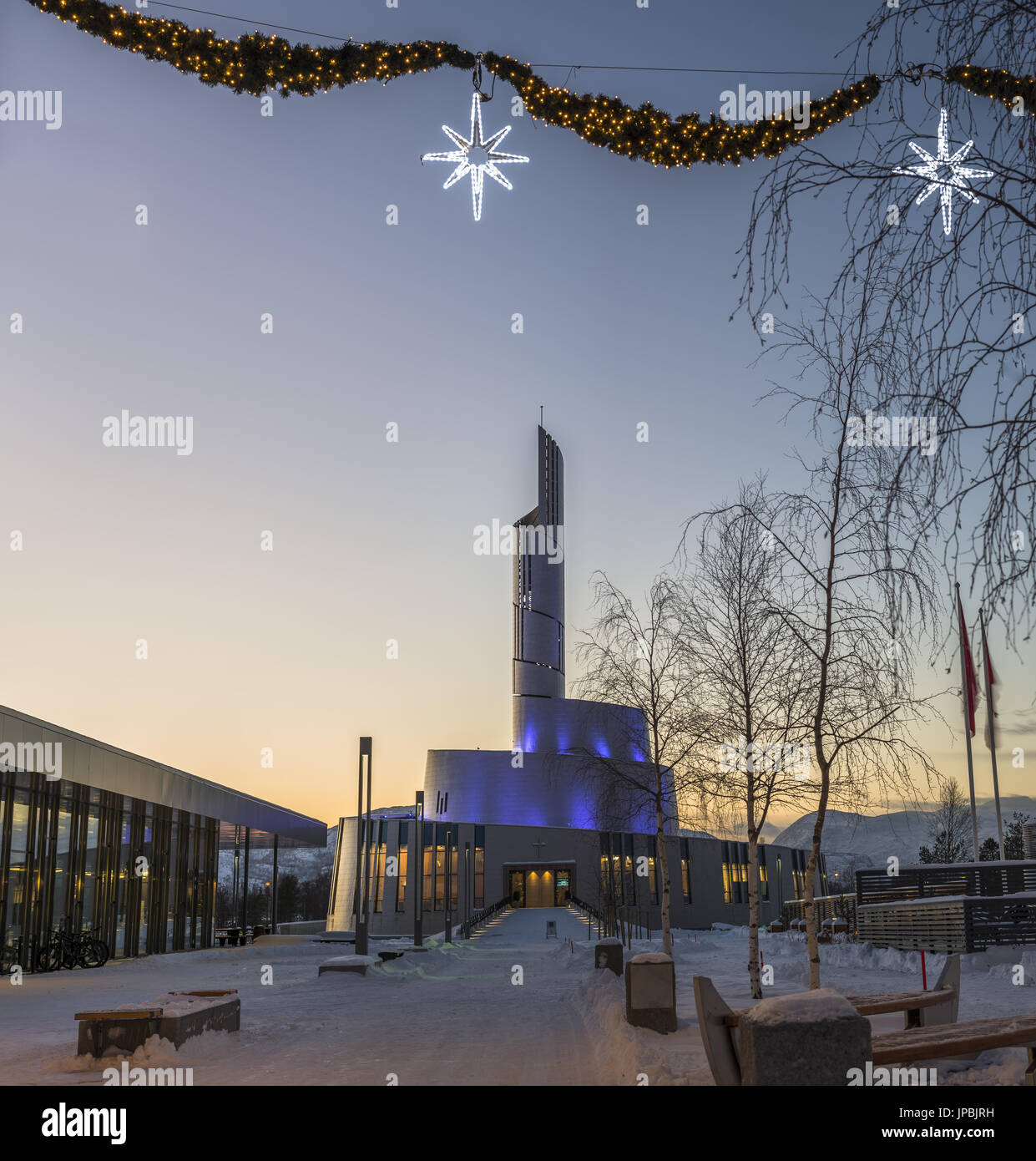Northernlights cathedral Alta Finnmark winter church christian Stock Photo