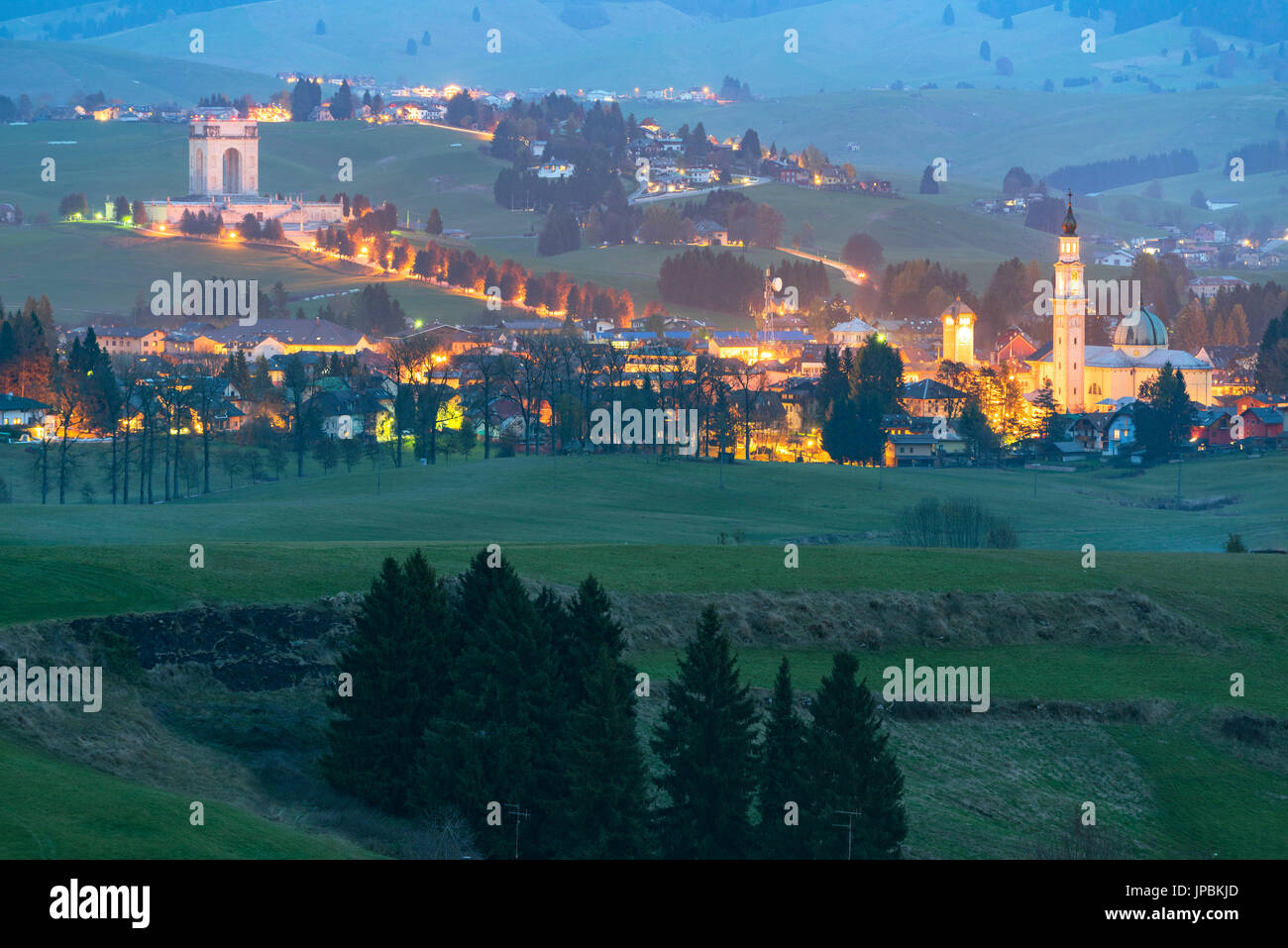 Asiago at sunset Europe, Italy, Veneto region, Asiago district, Asiago plateau Stock Photo
