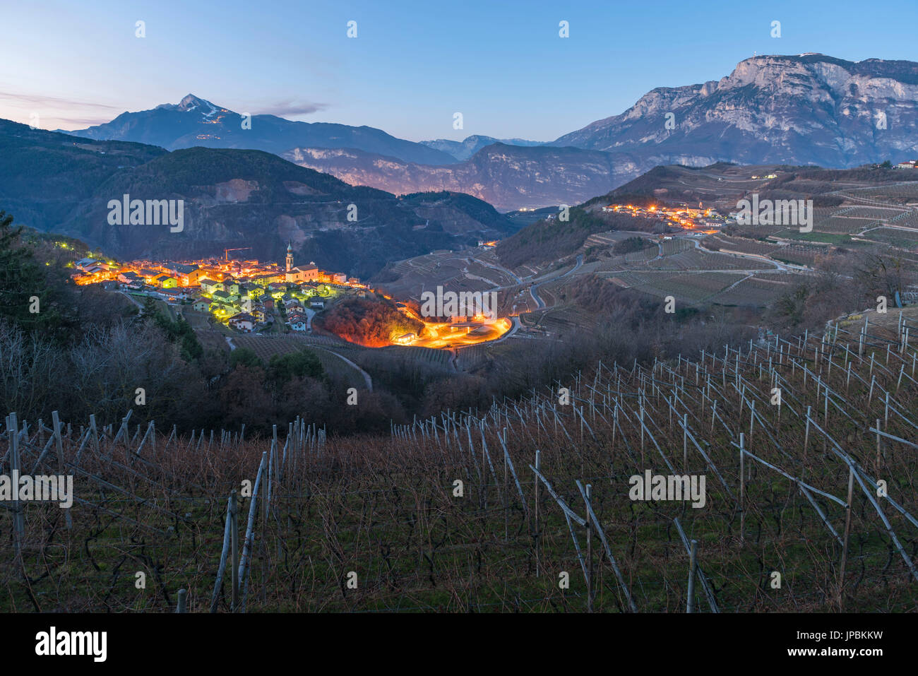Cembra valley at sunrise Europe, Italy, Trentino Alto Adige, Trento district, Cembra valley, Verla city Stock Photo