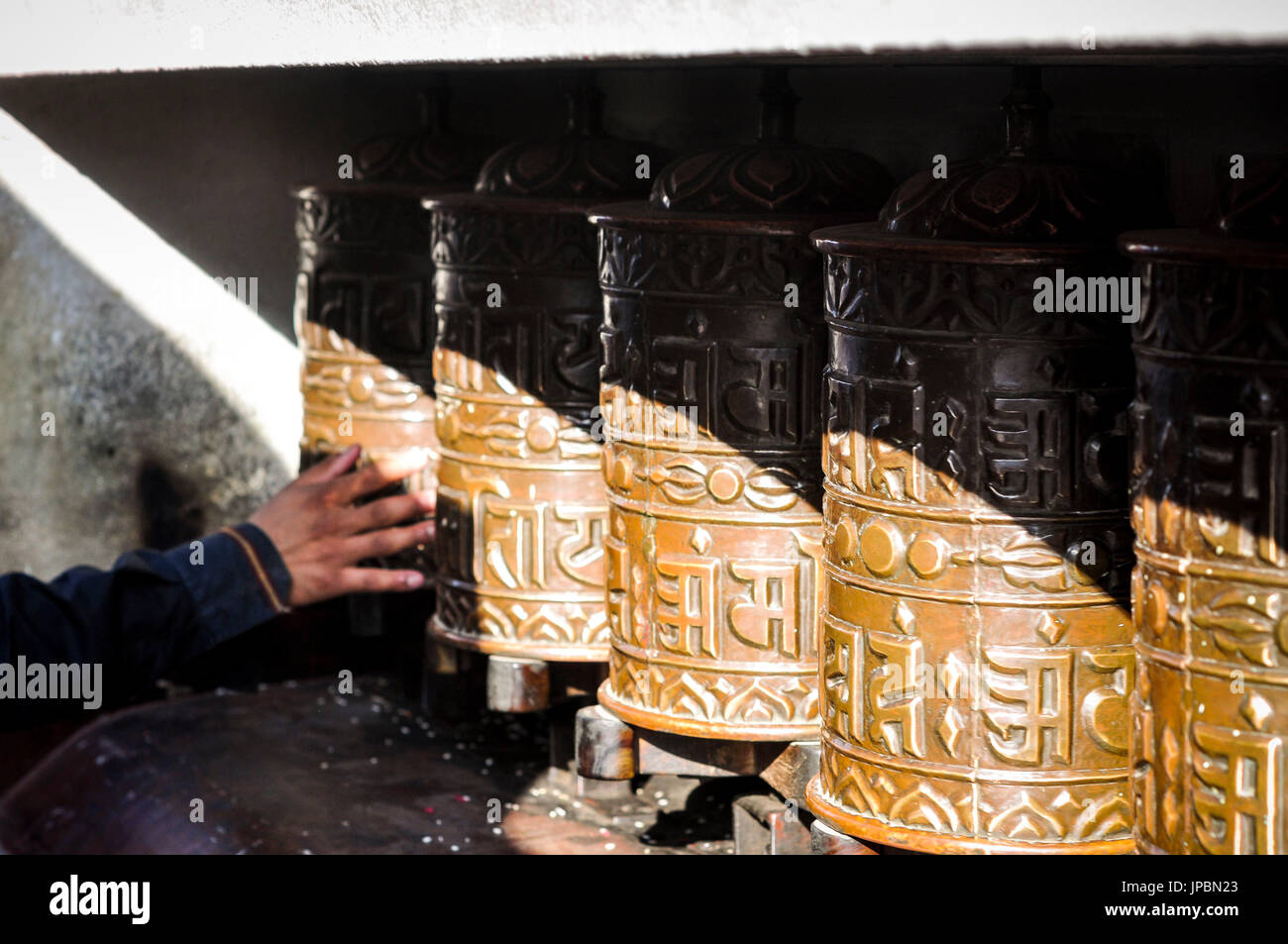 Prayer wheels at Swayambhunath temple,Kathmandu Valley,Nepal,Asia Stock Photo