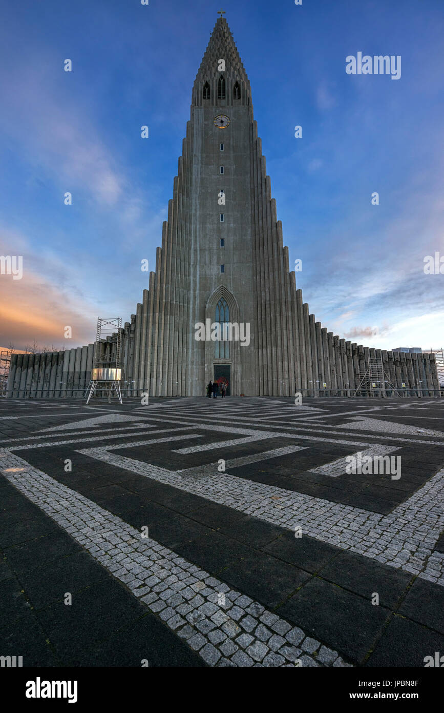 Reykjavik, Iceland. Hallgrímskirkja church at sunset. Stock Photo