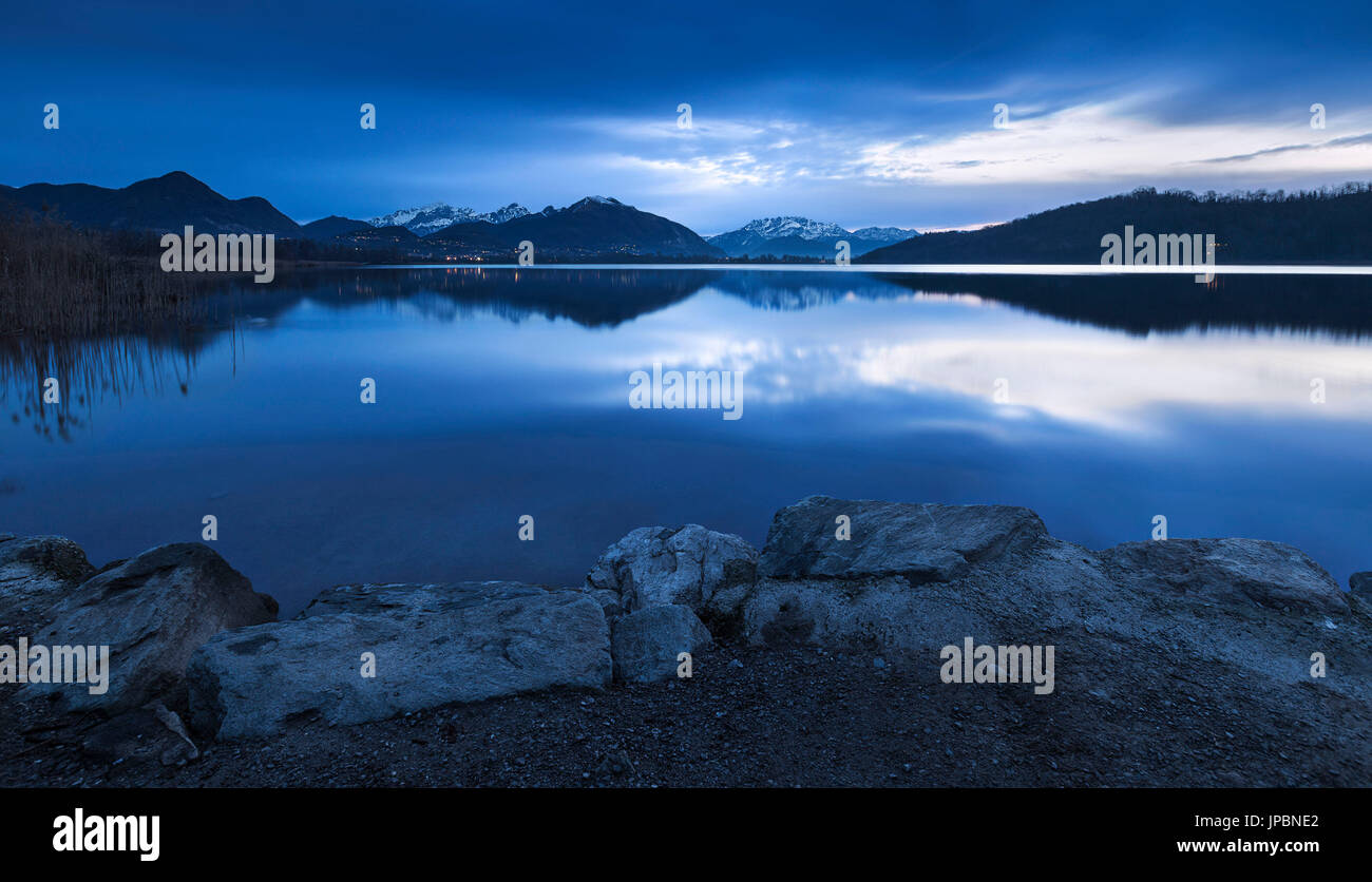 Dawn on Lake Alserio, Como province, Brianza, Lombardy, Italy, Europe Stock Photo