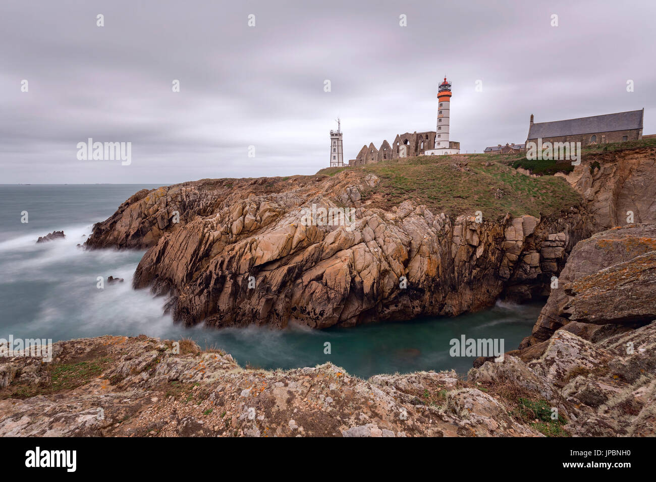 Saint Mathieu lighthouse, Saint Mathieu Point, Plougonvelin, Finistère departement,  Brittany - Bretagne, France, Europe Stock Photo