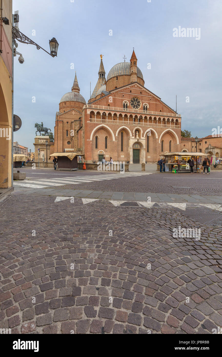 View across a cobblestone square of the historic Basilica of St Anthony, Padua, Italy, Europe, popular tourist attraction Stock Photo
