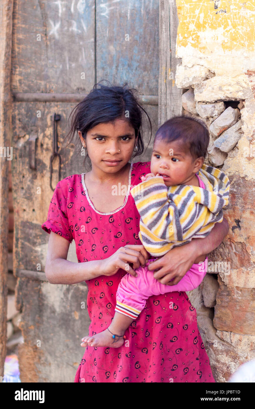 Asia, India, Uttar Pradesh, Indian children Stock Photo