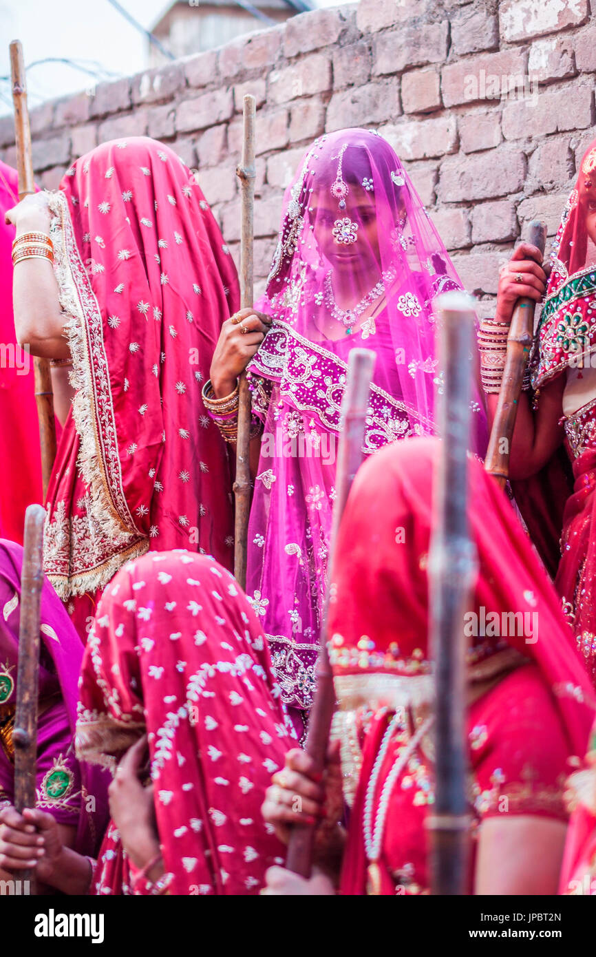 Asia, India, Uttar Pradesh, Nandgaon, Lathmar Holi festival Stock Photo
