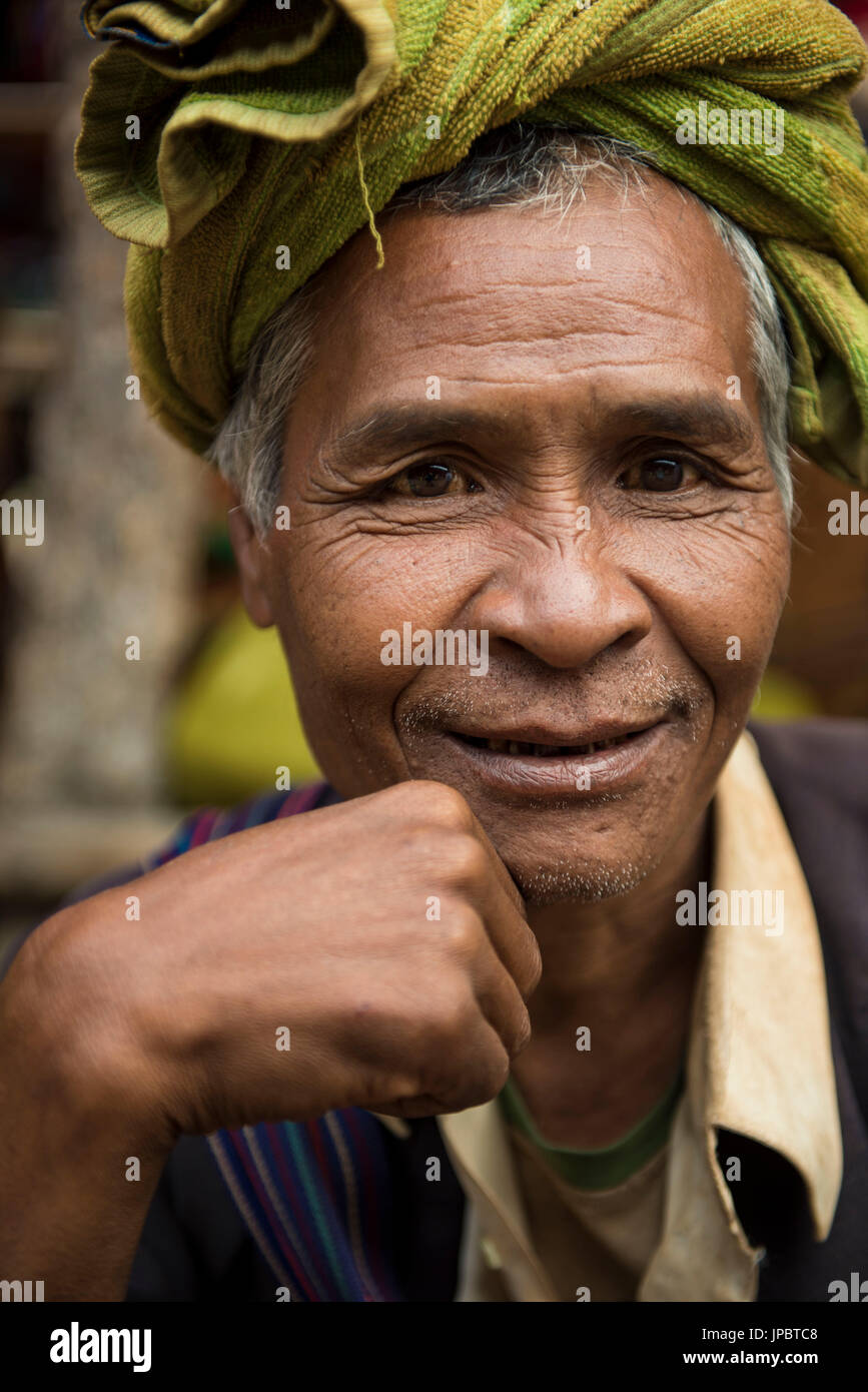 Samka, Shan State, Myanmar. Typical Pa-o man posing and smiling. Stock Photo