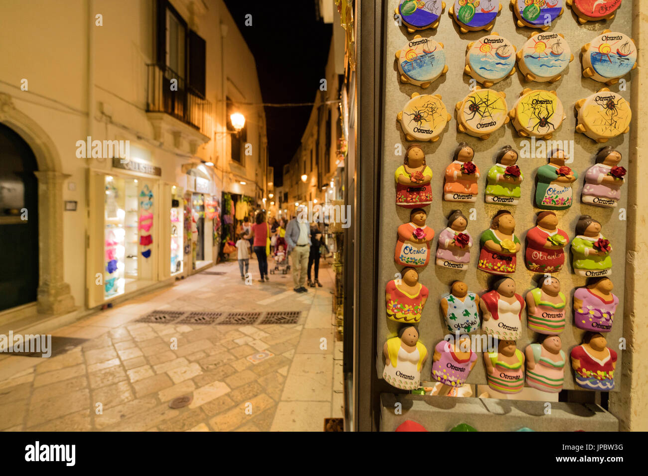 Handmade souvenirs and crafts in the alley of the old town Otranto province of Lecce Apulia Italy Europe Stock Photo