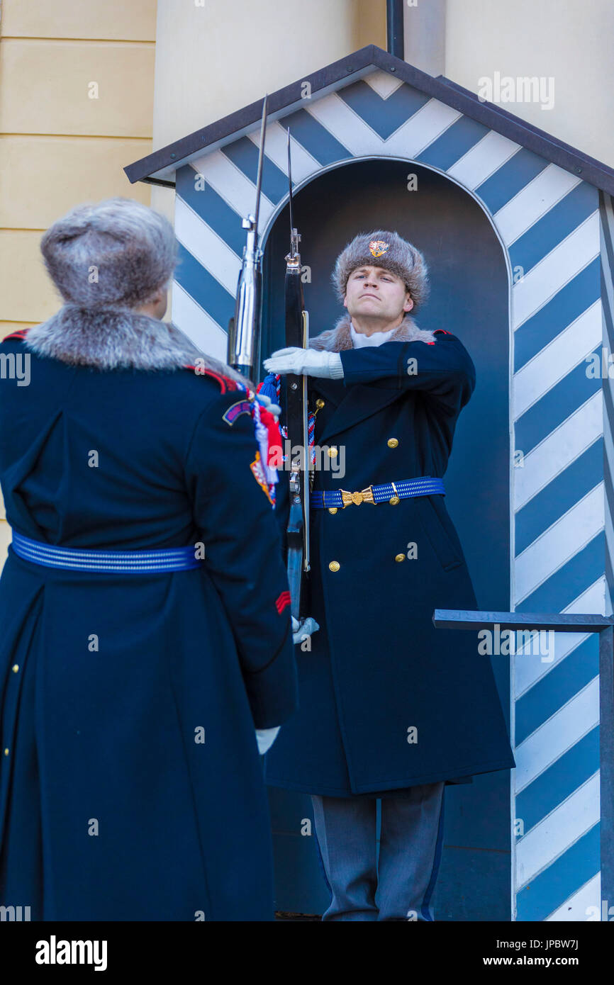 The Changing of the Guard at the castle of Prague Czech Republic Europe Stock Photo