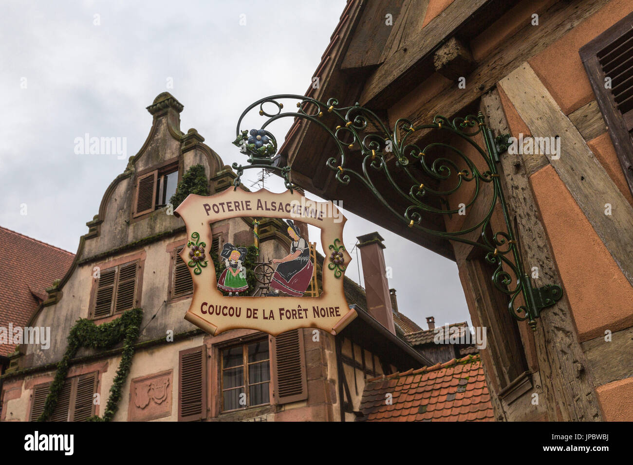 Typical pottery shop in the old medieval town Kaysersberg Haut-Rhin department Alsace France Europe Stock Photo