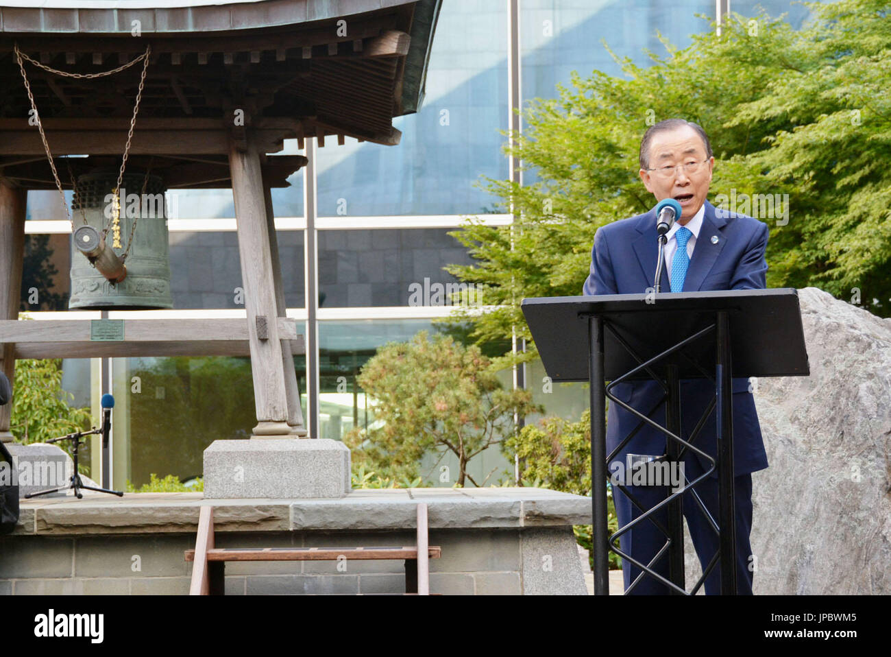 United Nations Secretary General Ban Ki Moon makes a speech in front of ...
