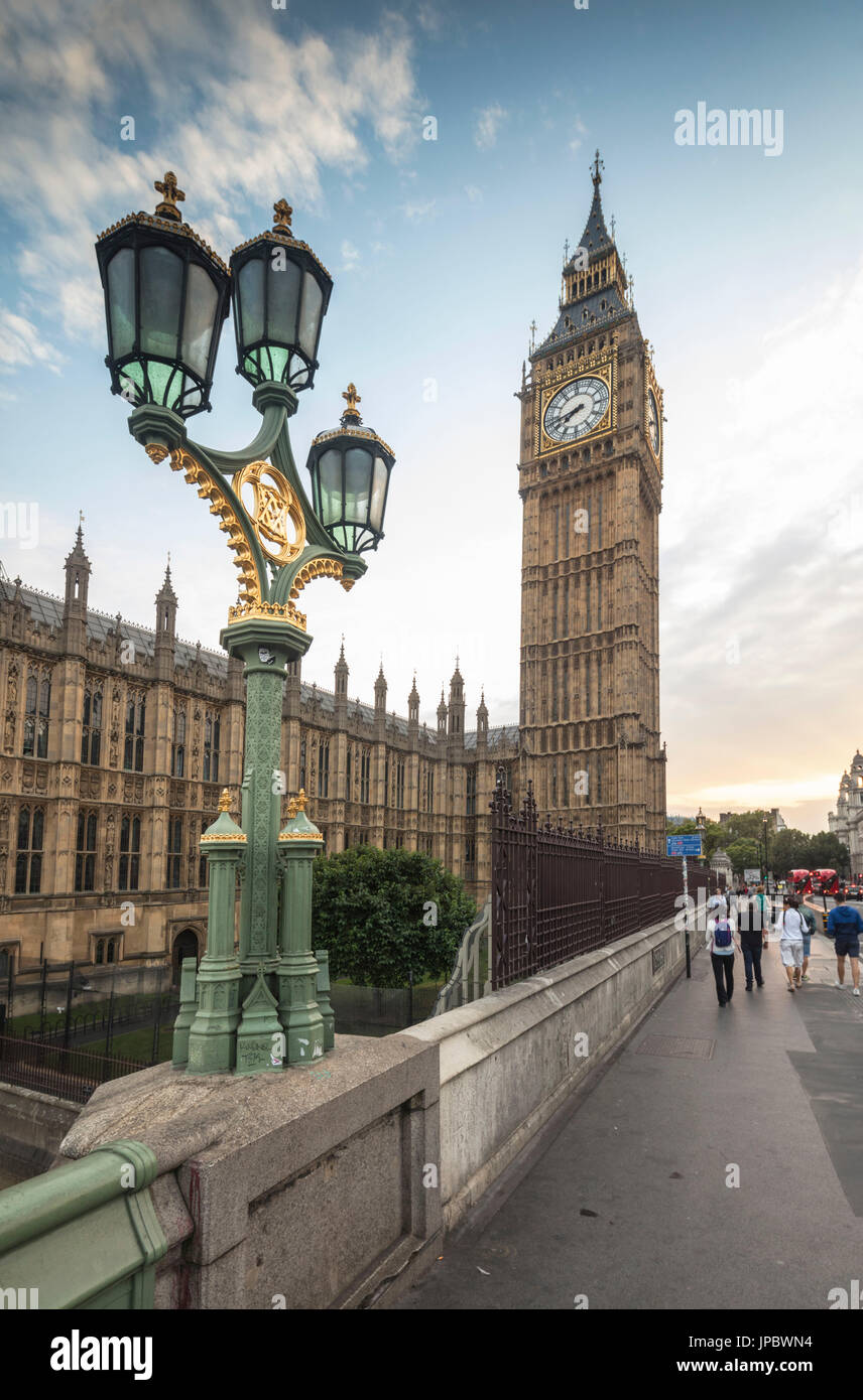 The old street lamps frame the Big Ben and Westminster Palace London United Kingdom Stock Photo