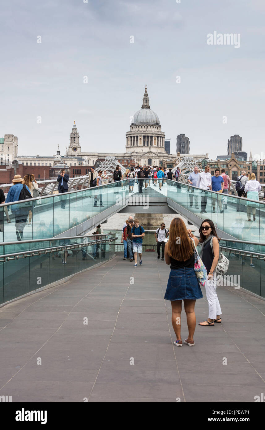St Paul's Cathedral seen from Millennium Bridge London United Kingdom Stock Photo
