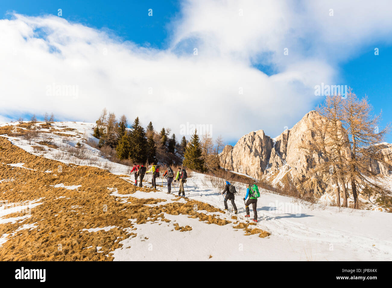 trekking towards Prendèra alp Europe, Italy, Veneto region, Belluno province, Borca Cadore district Stock Photo