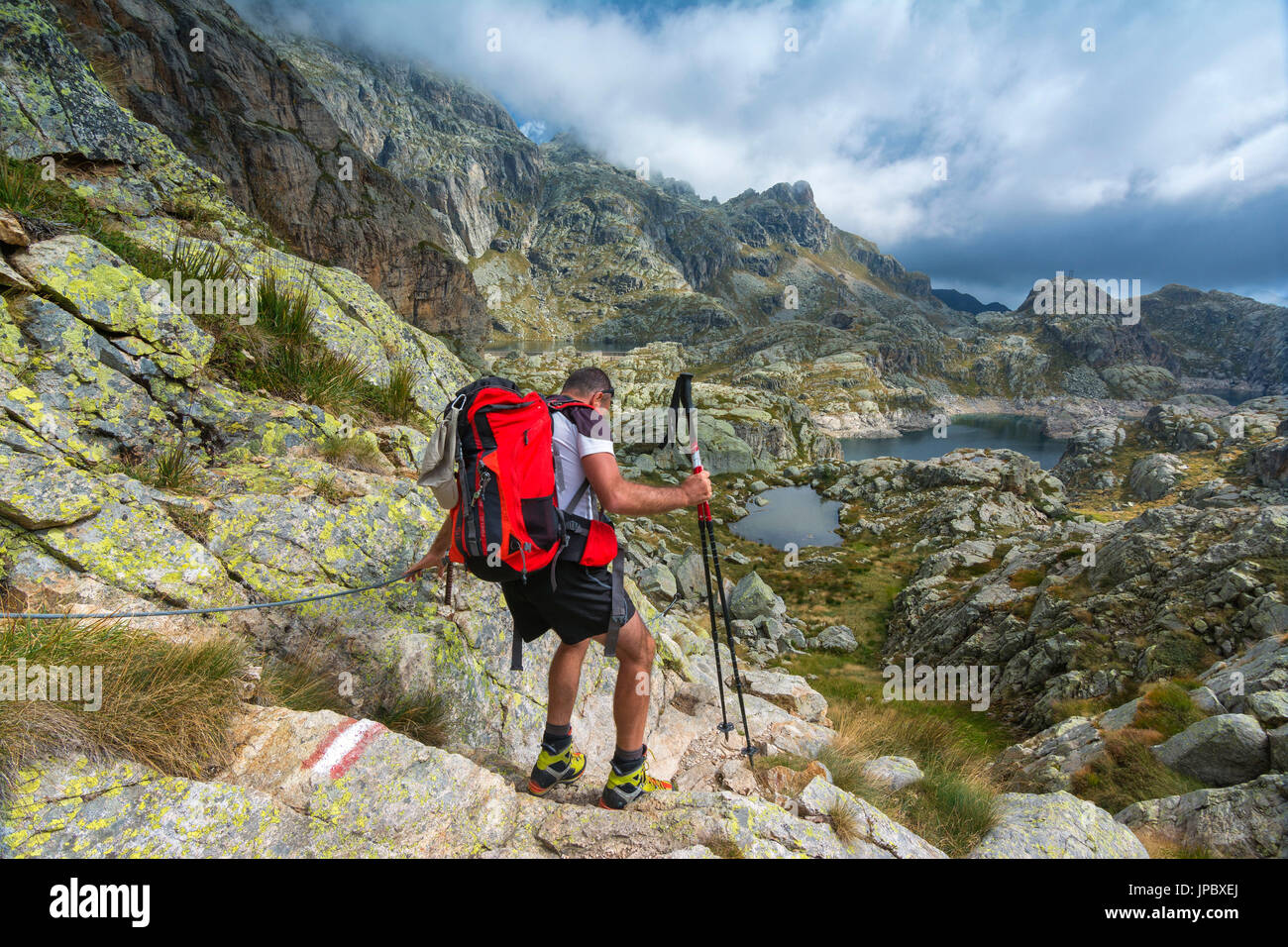 Trekking in the Alps Orobie, Valgoglio, province of Bergamo, Italy. Stock Photo