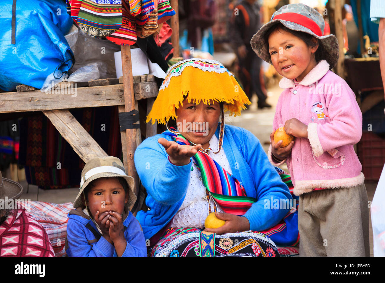 Sunday market in Pisac, Sacred Valley, Peru, South America Stock Photo