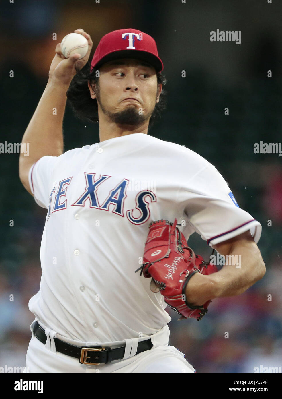 Texas Rangers starter Yu Darvish delivers during a game against the ...