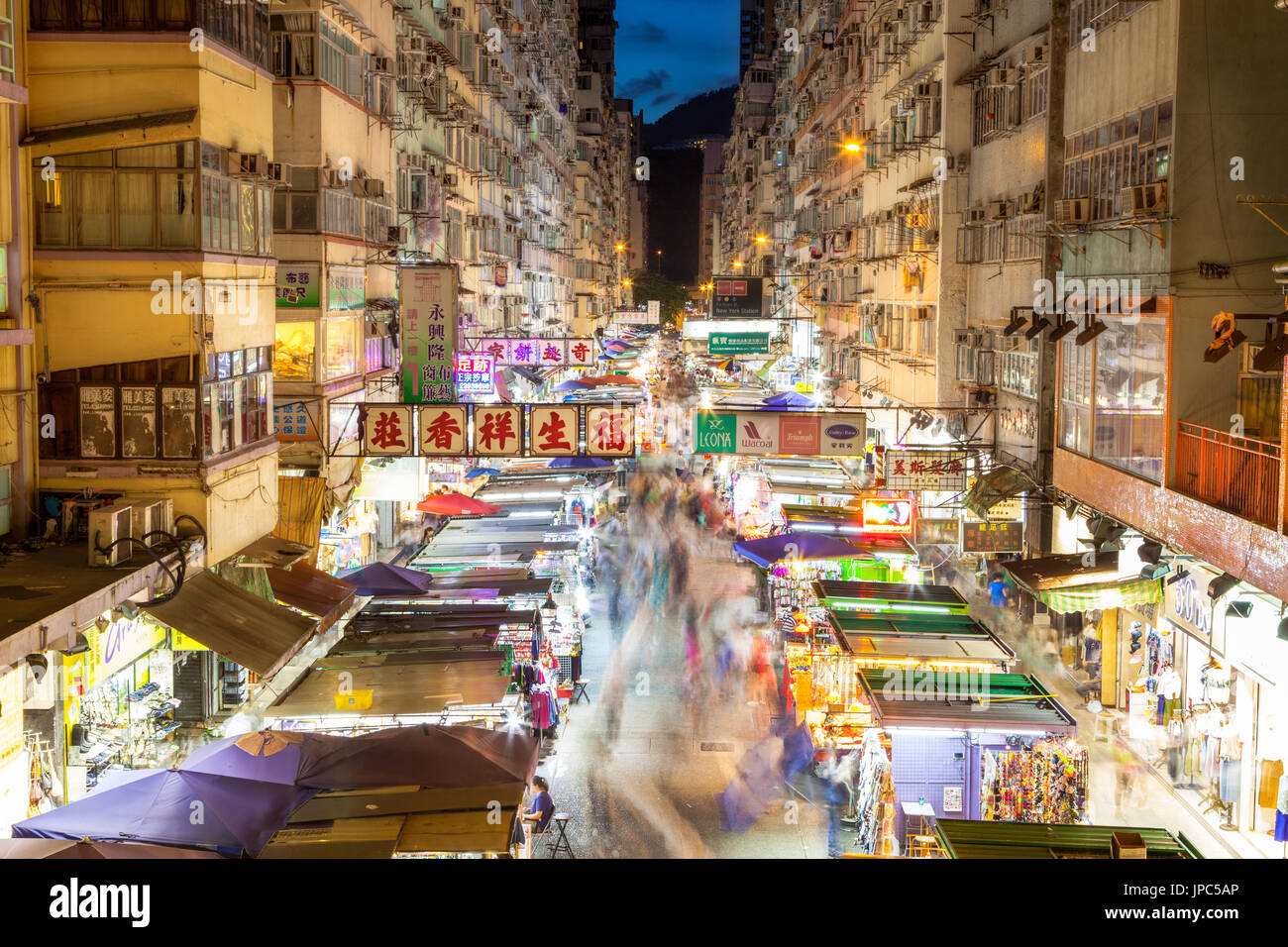 Night market in busy Fa Yuen Street in Mong Kok, Hong Kong, China. The