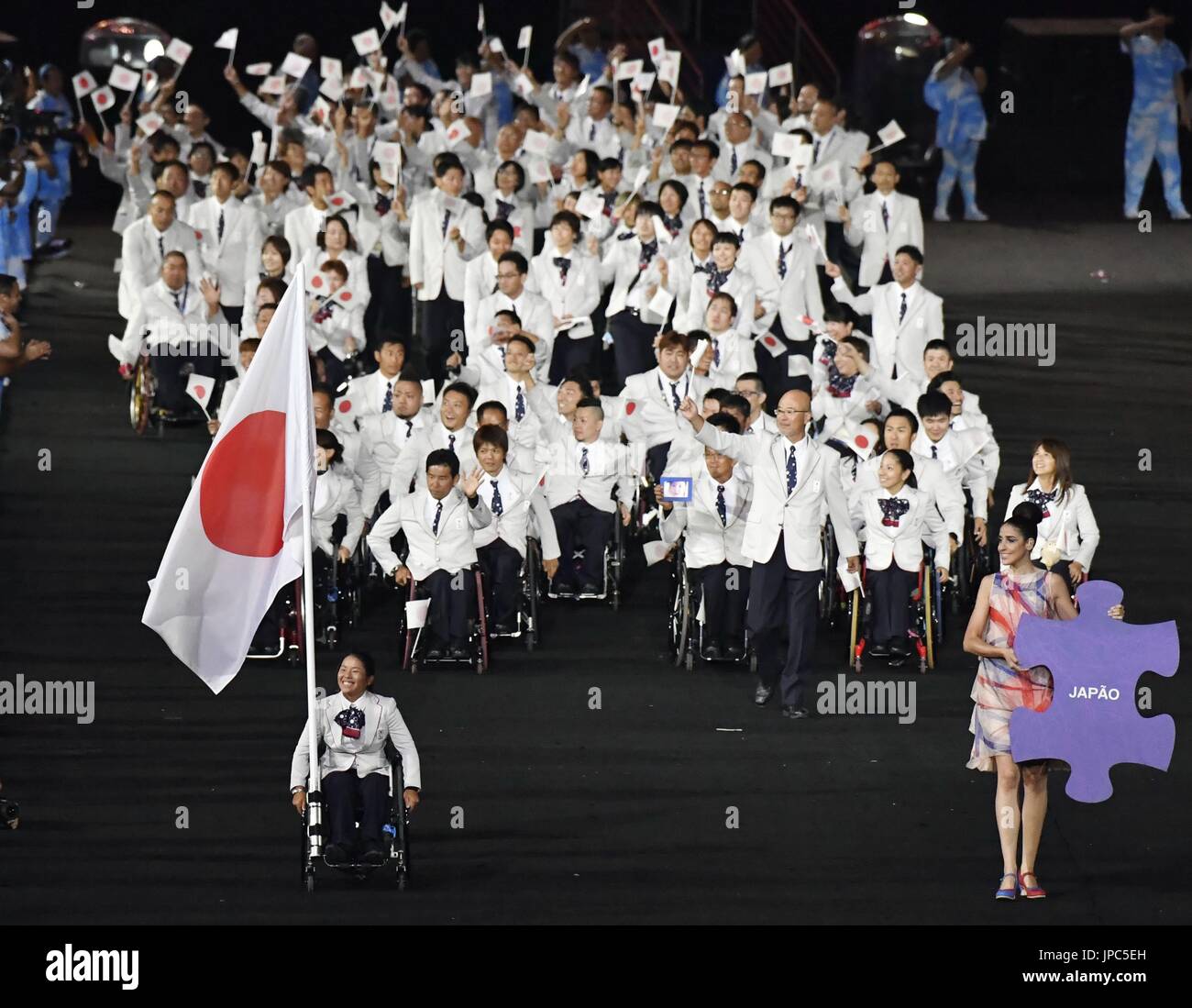 Japanese athletes march during the opening ceremony of the Rio de ...
