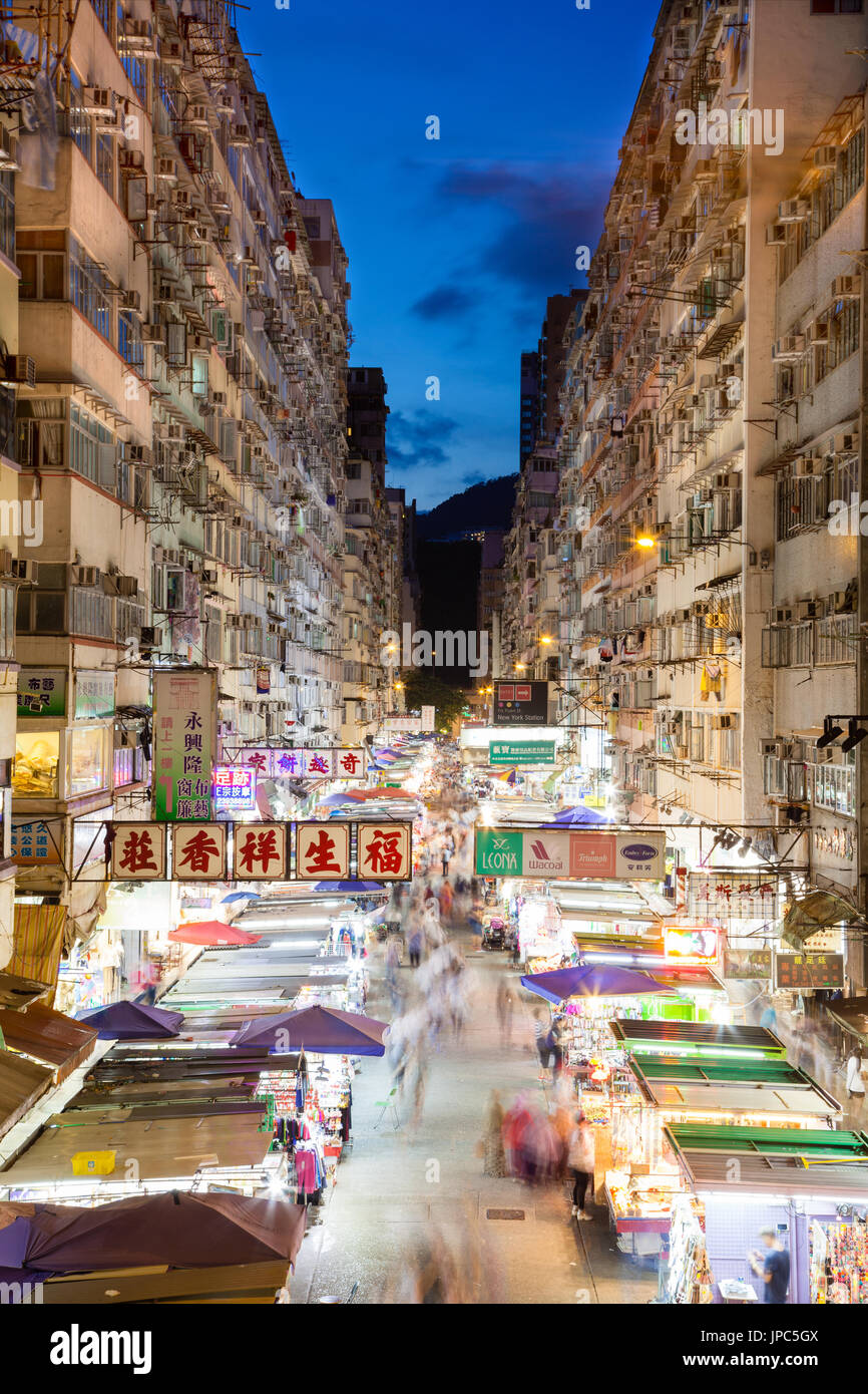 Night market in busy Fa Yuen Street in Mong Kok, Hong Kong, China. The