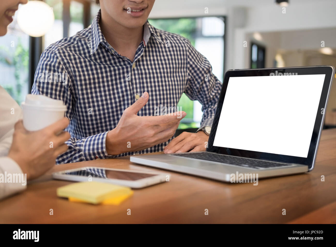Team work process. young business managers working with startup project. analyze graph plan and presentation Stock Photo