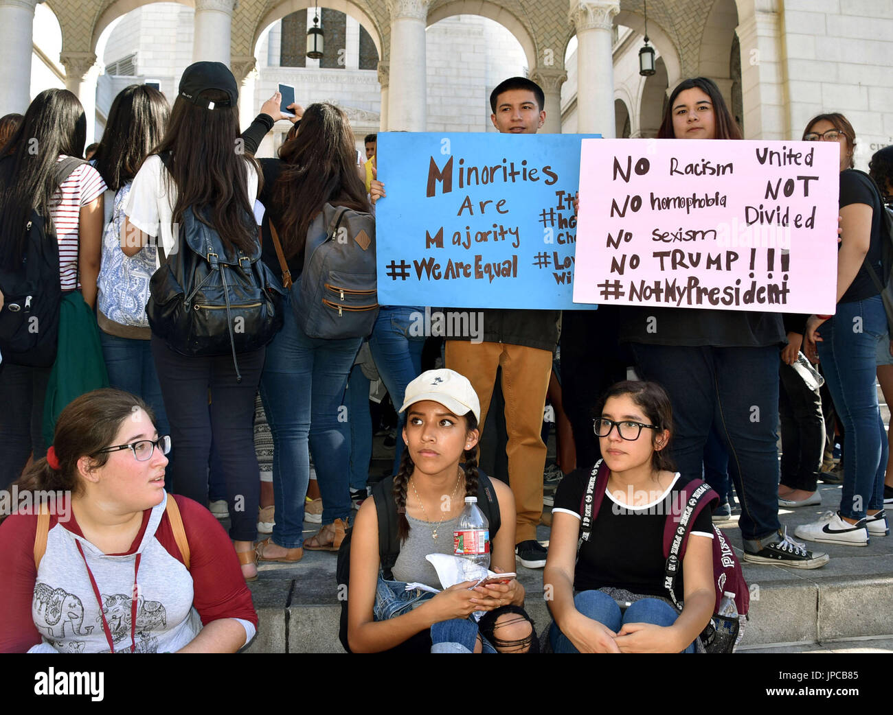 High school students gather in front of Los Angeles City Hall on Nov ...