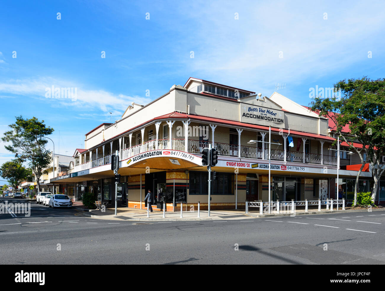 Historic Bells Vue Hotel, Corner of Lennox and Ellena Streets, Maryborough, Queensland, QLD, Australia Stock Photo