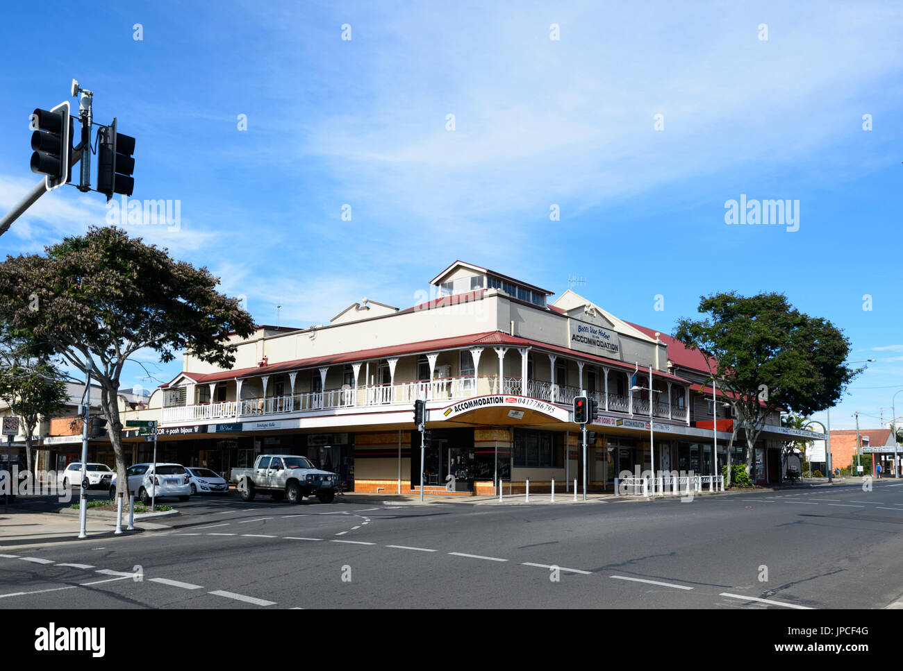 Historic Bells Vue Hotel, Corner of Lennox and Ellena Streets, Maryborough, Queensland, QLD, Australia Stock Photo
