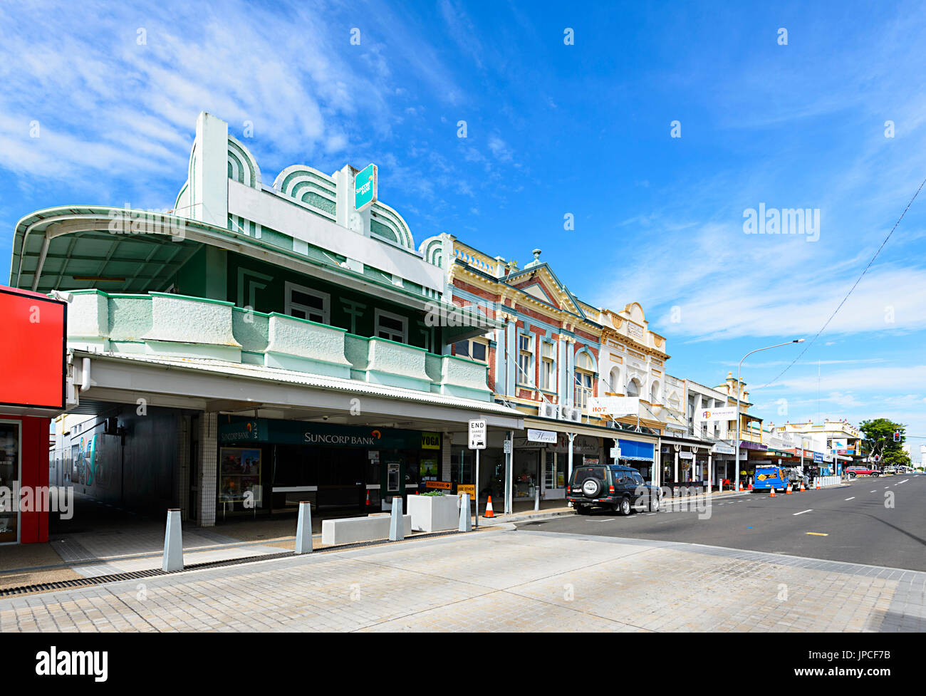 View of Art Deco buildings in Adelaide Street, City Centre, CBD, Maryborough, Queensland, QLD, Australia Stock Photo