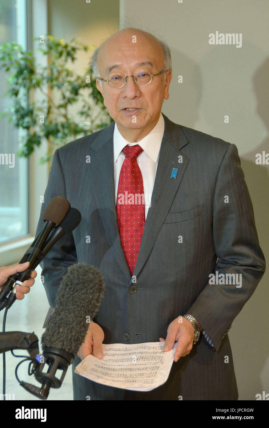 Japanese Ambassador Koro Bessho meets with reporters at the U.N