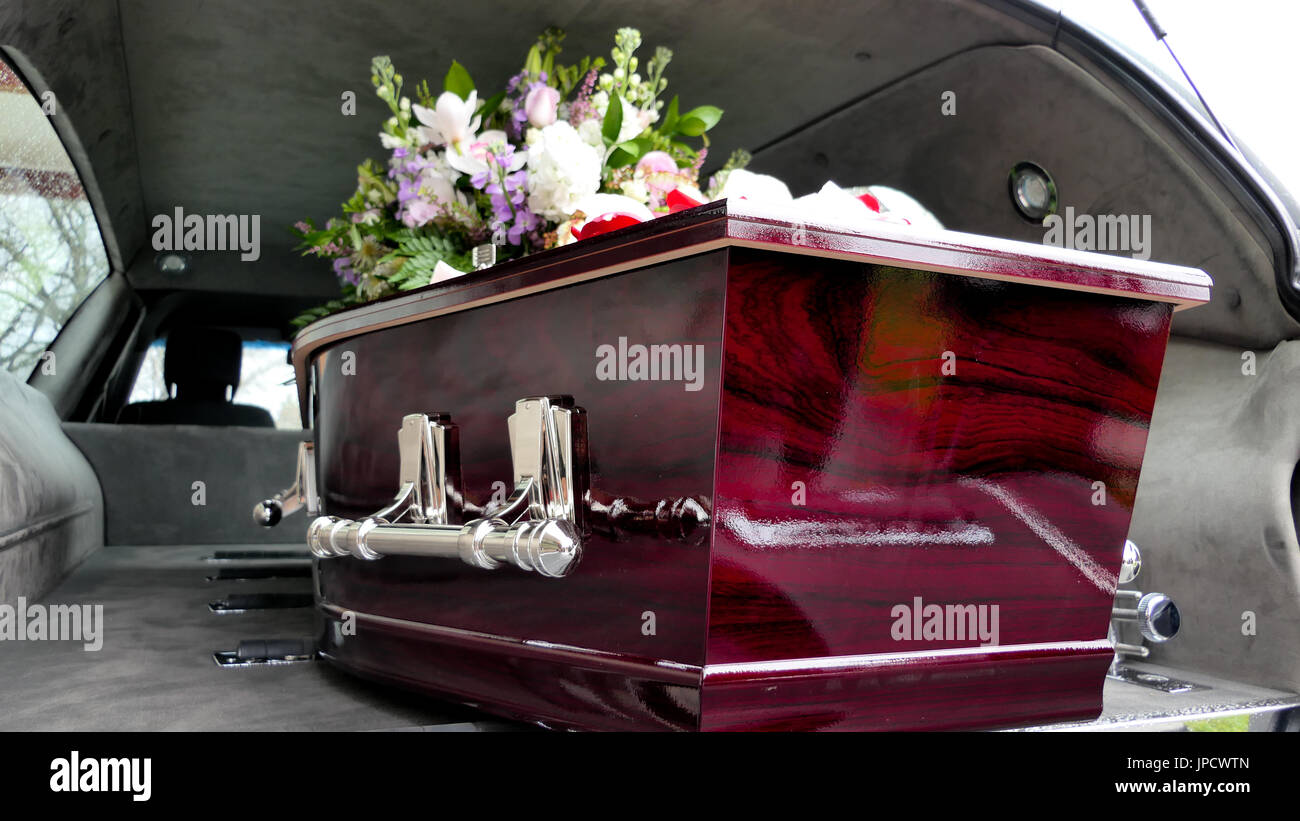 funeral casket or coffin inside the hearse or at church, chapel - Stock Image Funeral Casket Stock Photos & Funeral Casket Stock Images - Alamy