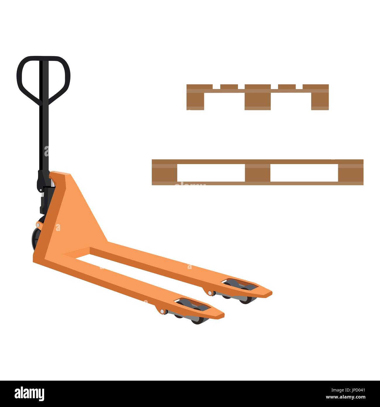 Vector illustration pallete jack and wooden pallets Stock Vector Image