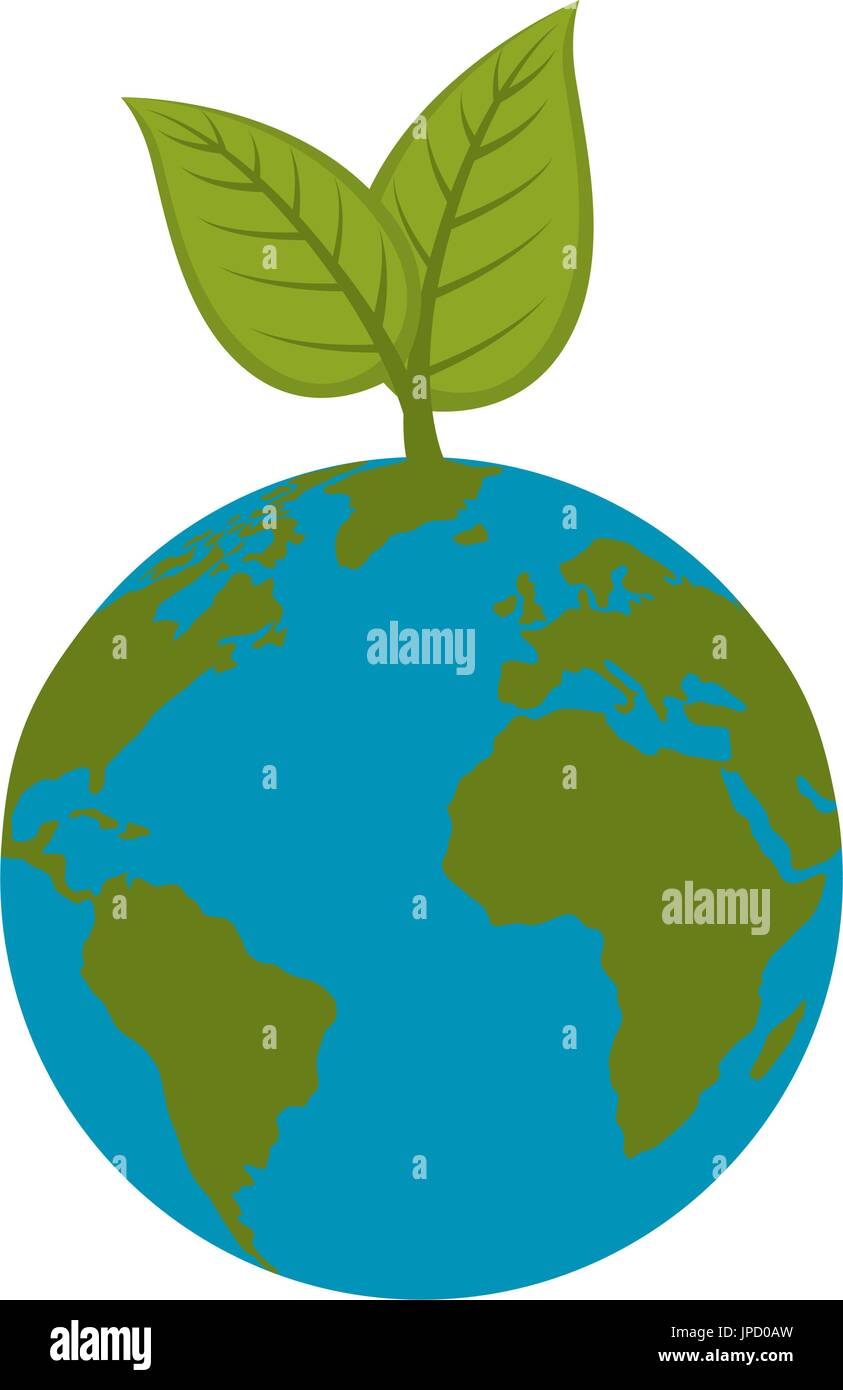 earth planet with leaves over white background icon Stock Vector Image ...