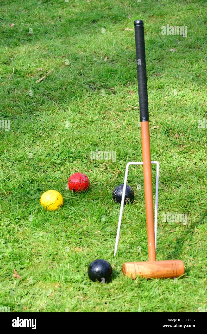 Croquet Mallet and Balls Stock Photo Alamy