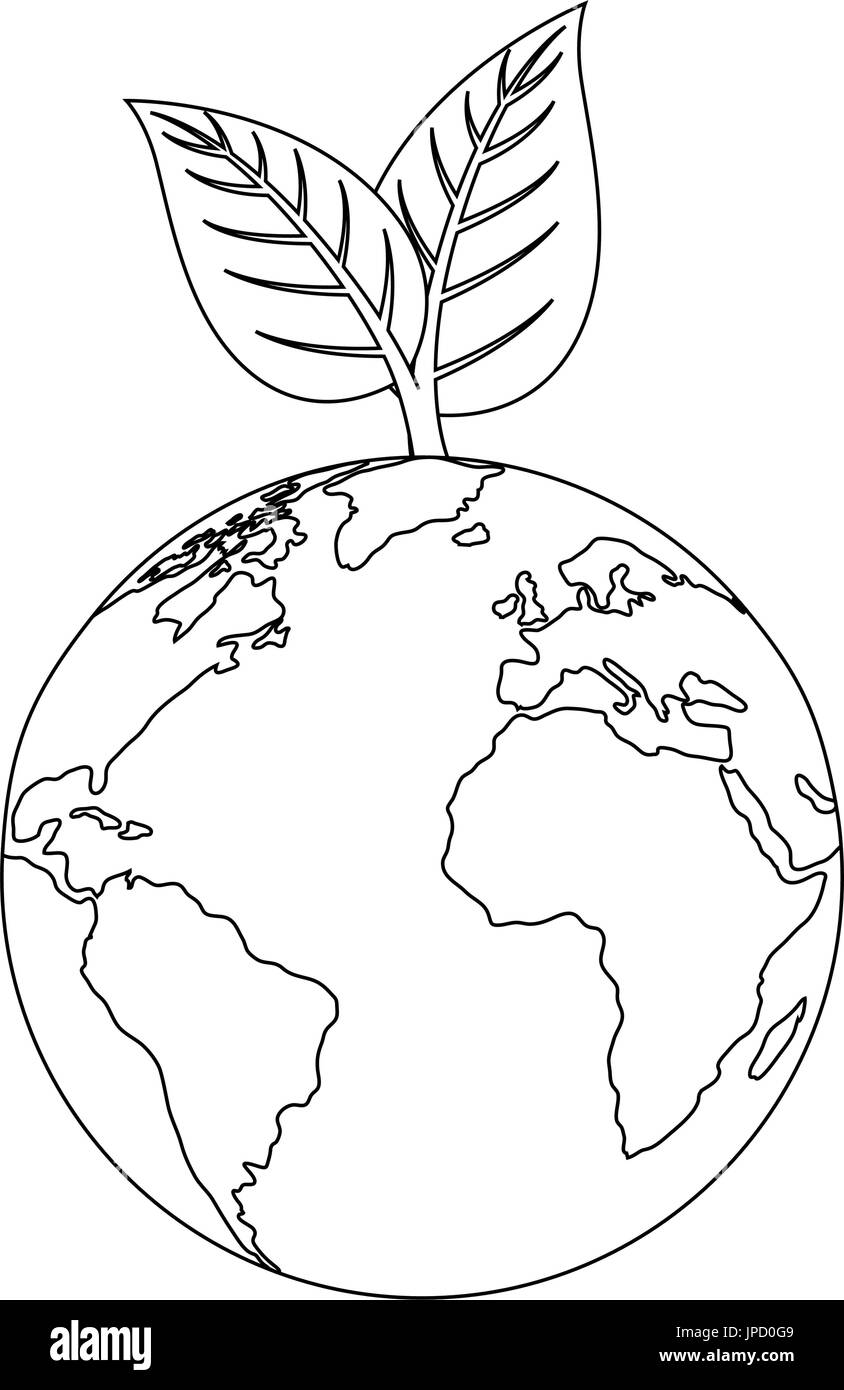 earth planet with leaves over white background icon Stock Vector Image ...