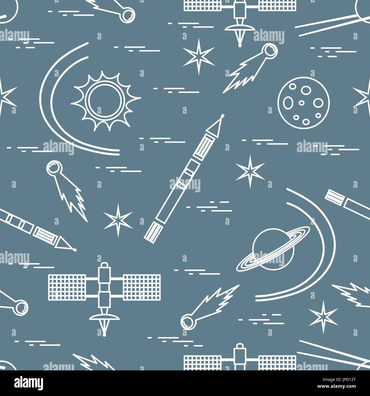 Seamless pattern with variety space exploration elements. Design for banner, poster or print. Stock Vector