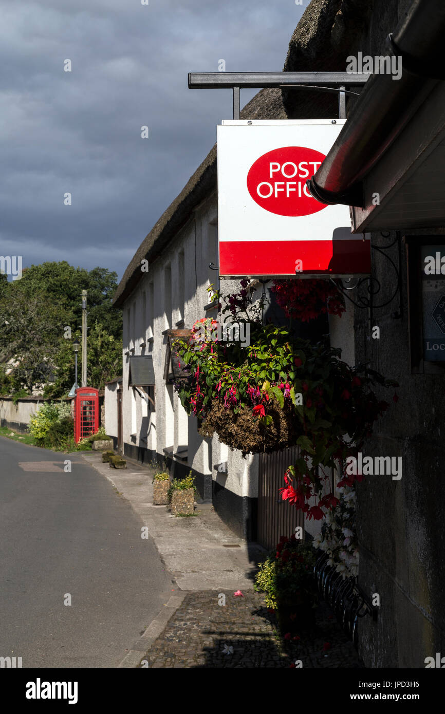 rural post office,Dartmoor National Park,notice, signboard, warning sign, road sign, traffic sign,quintessential English scene,rural Devon Stock Photo