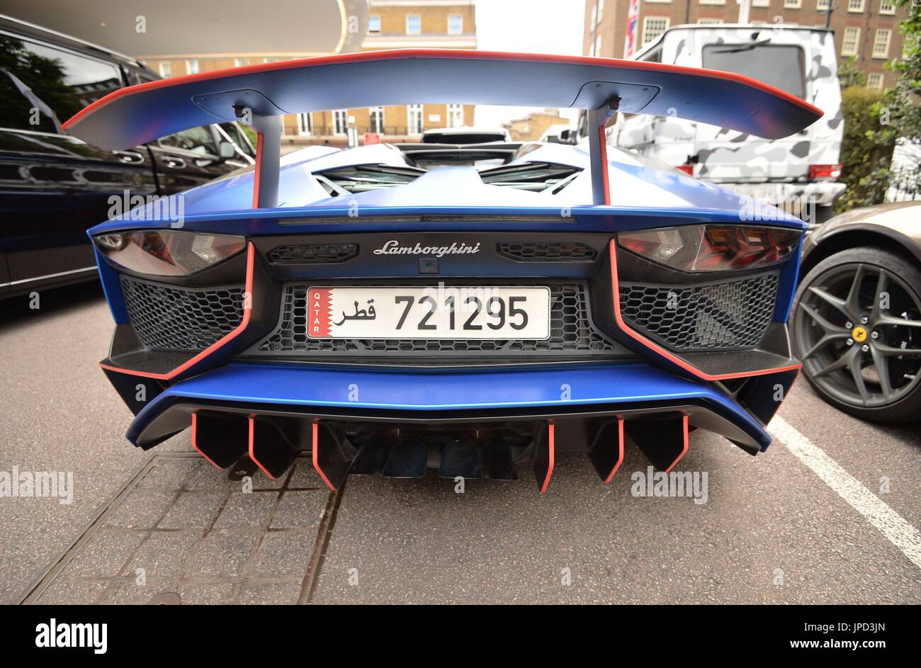 A Blue Lamborghini With A Qatar Number Plate In Mayfair London As