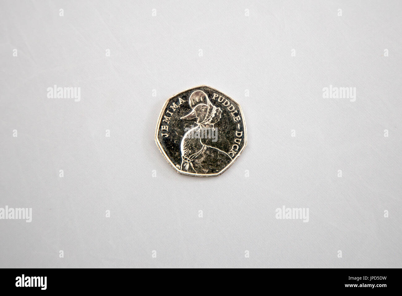 Beatrix Potter collectors British fifty pence coins in circulation jemima puddle-duck mrs tiggy-winkle squirrel nutkin Stock Photo