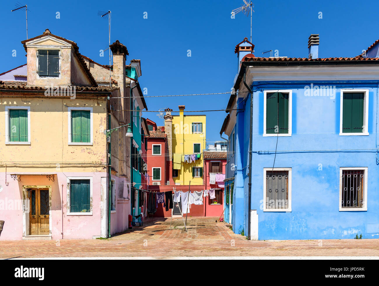 colorful houses in Burano island, Venice, Italy Stock Photo - Alamy