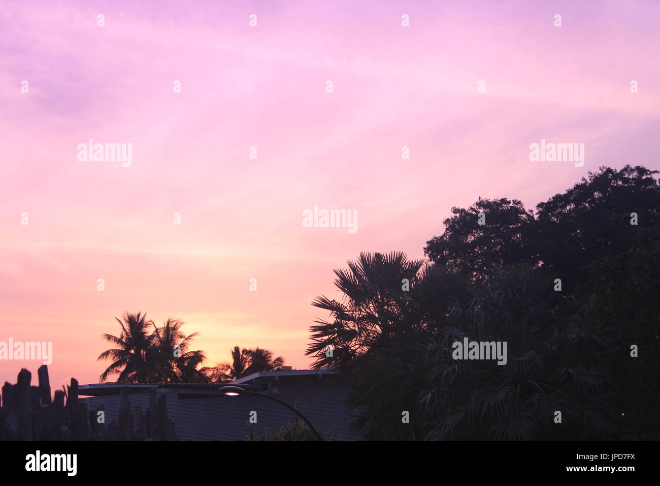 Purple sky during sunset Stock Photo