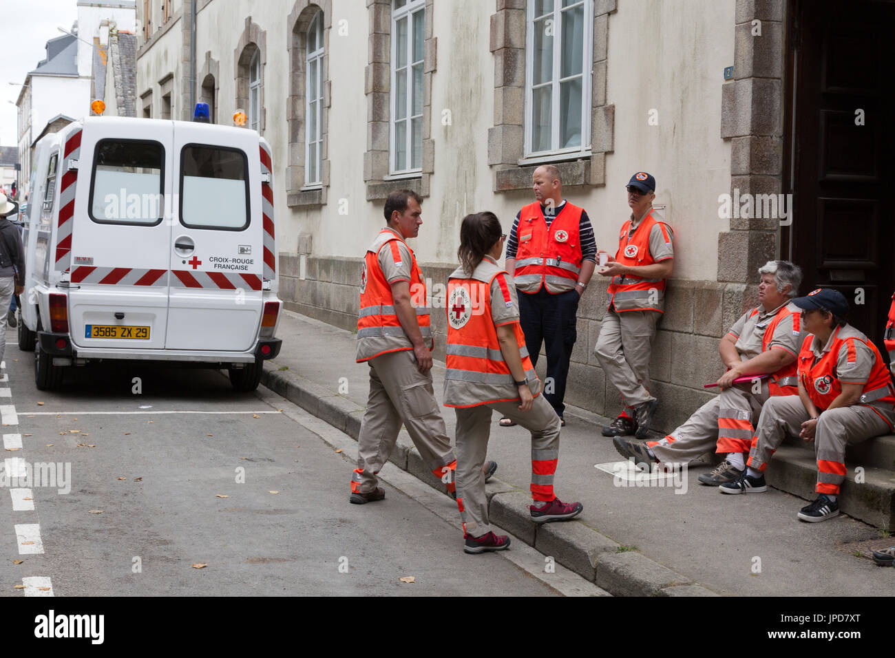 Paramedics working for the Red Cross in France on duty, France, Europe Stock Photo