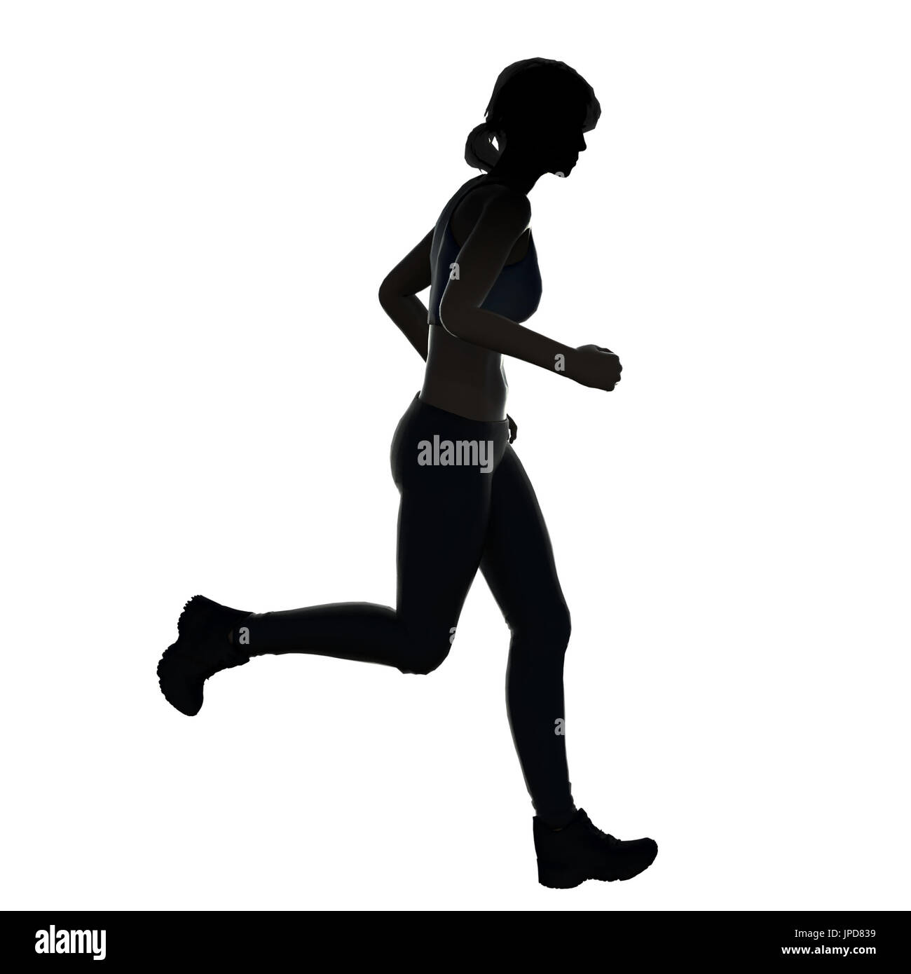 silhouette woman running or female runner Stock Photo